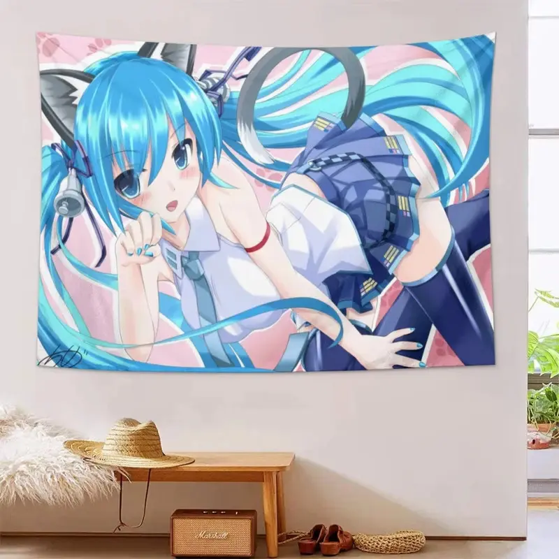 Kawaii Hatsune Miku Polyester Anime Poster Tapestry - Durable Decorative Tapestry, Teenage Bedroom Accessory, Multi-Use Hanging Gift Cloth