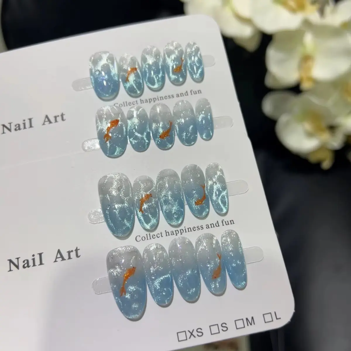 10pcs high-end The gentle water ripples on the French glacier blue ocean bottom gradually change with koi fish tails and cat eye