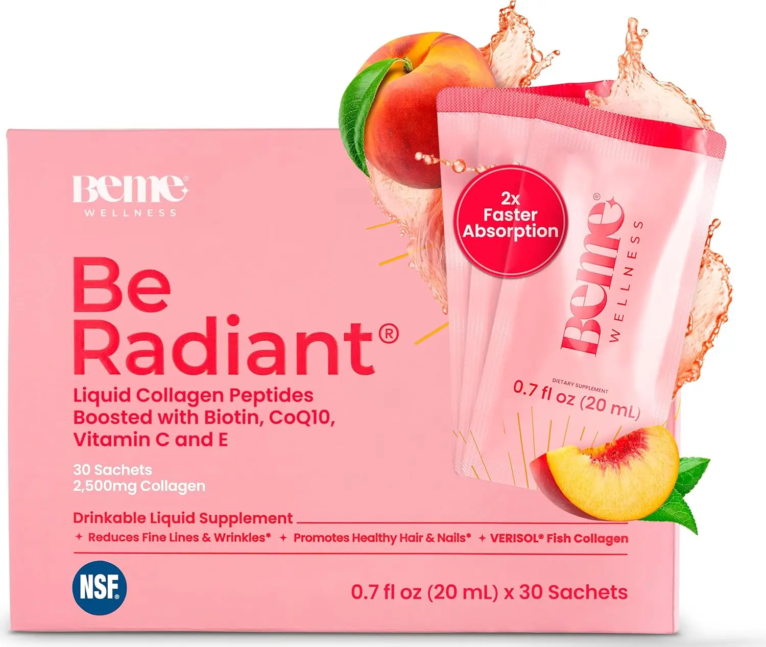 Liquid Collagen Peptides for Hair, Skin & Nails – 2500mg Verisol® Hydrolyzed Collagen with Biotin, CoQ10 & Vitamin C – Clinically Tested, Fast Absorption