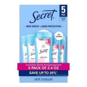 5-Pack Invisible Solid Deodorant – Powder Fresh, 24HR Odor Protection, Everyday Essential Bundle