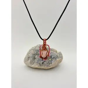 Wire Wrapped Rose Quartz Heart Necklace, Copper Wire