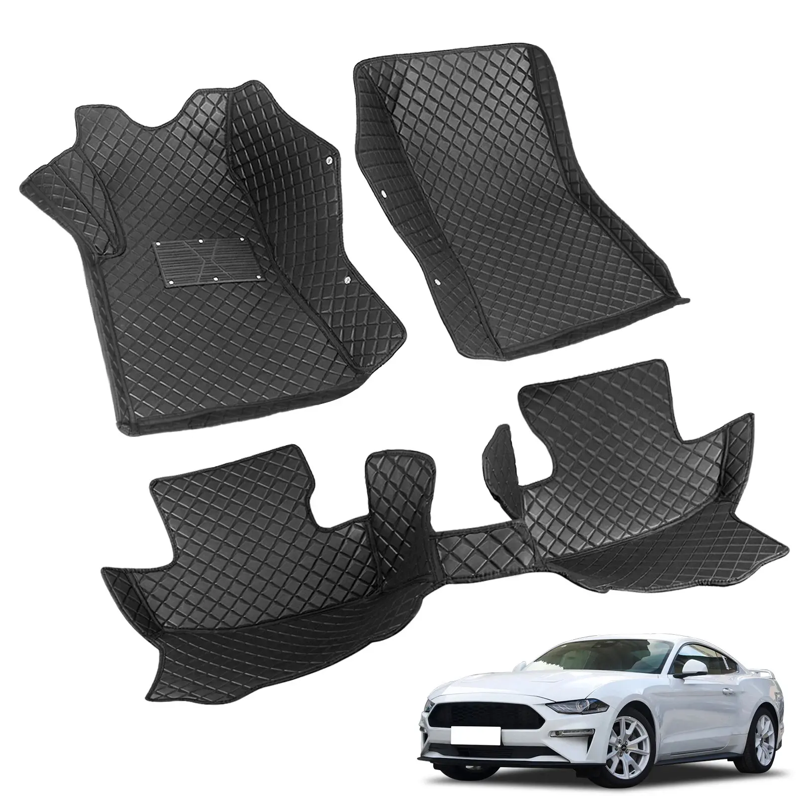 Custom Fit Leather Car Floor Mats fot Ford Mustang 2005-2014 Front & Rear Full Coverage Anti-Slip All Weather Use Auto Interior Protection