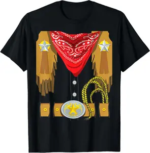 Western Rodeo Sheriff Cowboy Costume T-Shirt Cotton Short Sleeve Shirt Casual Tee streetwear