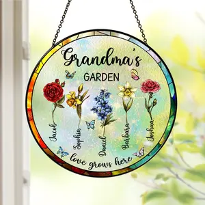 Personalized Grandma's Garden Stained Glass Gift For Grandma, Grandma Gift, Mother's Day Gift For Grandma, Nana Birth Month Flower Stain Glass Suncatcher, Mother’s Day Gift, Mothers Day Gift Ideas 2026