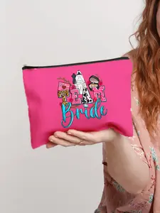 A bridal print zipper makeup bag, bachelorette party wedding travel toiletry storage bag, portable makeup bag, multifunctional bag, travel makeup bag, letter pattern zipper storage bag, zipper handbag