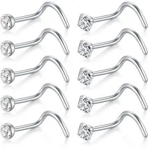 Nose Rings 10 count 18G Nose Screw Rings Studs Surgical Steel   2mm Clear CZ