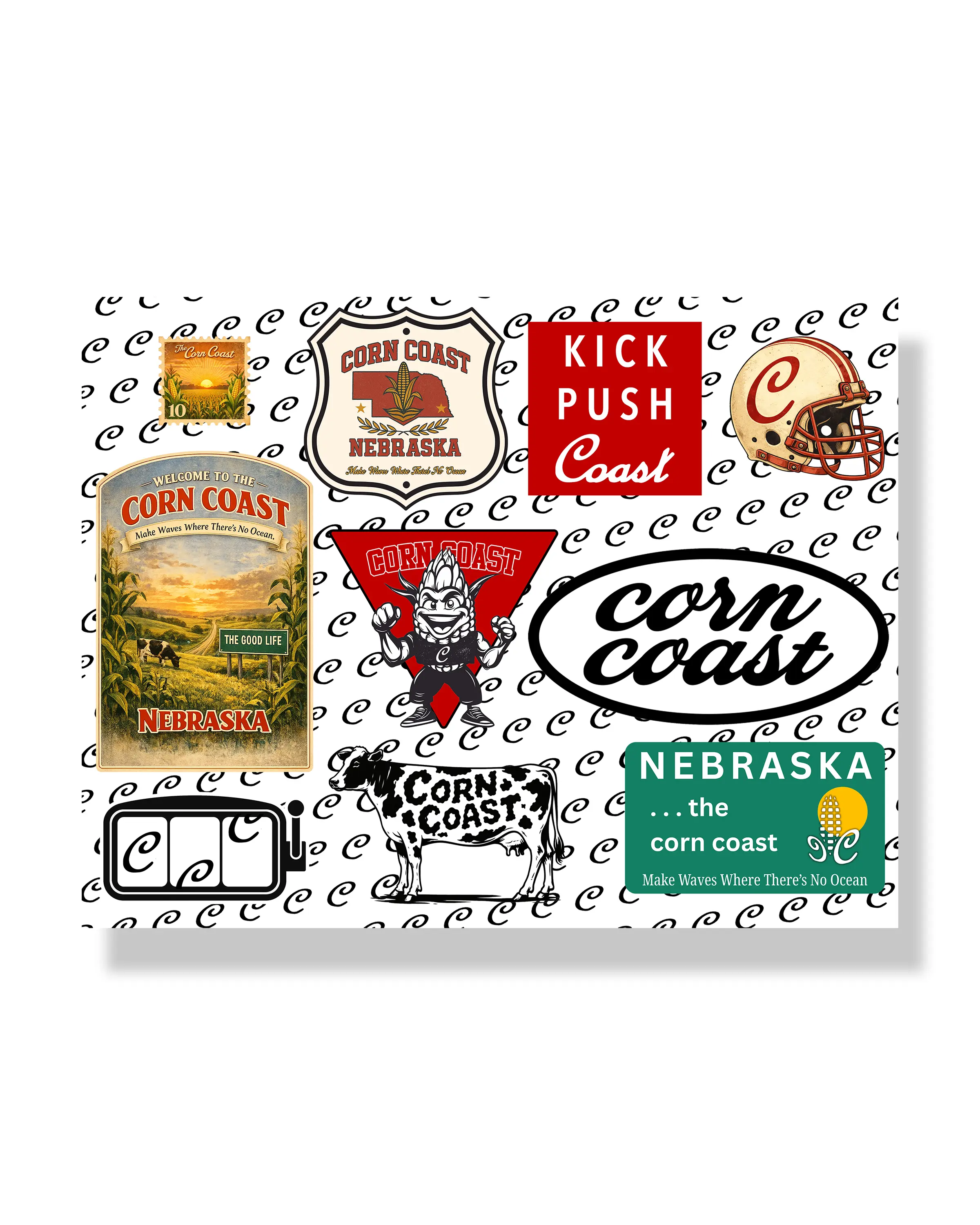 Corn Coast Co. Nebraska Sticker Sheet – Vintage Midwest Matte Vinyl Decals (8.5x11)