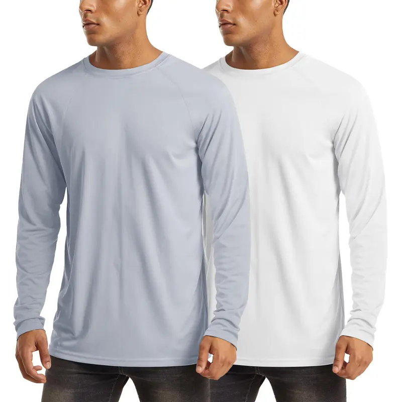 MAGCOMSEN Men's 2/3-Pack Long Sleeve Athletic Fit Shirts - UPF 50+ UV Protection, Quick Dry Polyester, Breathable Raglan Sleeves, Wrinkle Resistant Lightweight Outdoor Activewear Ready for Hiking, Running, Fishing