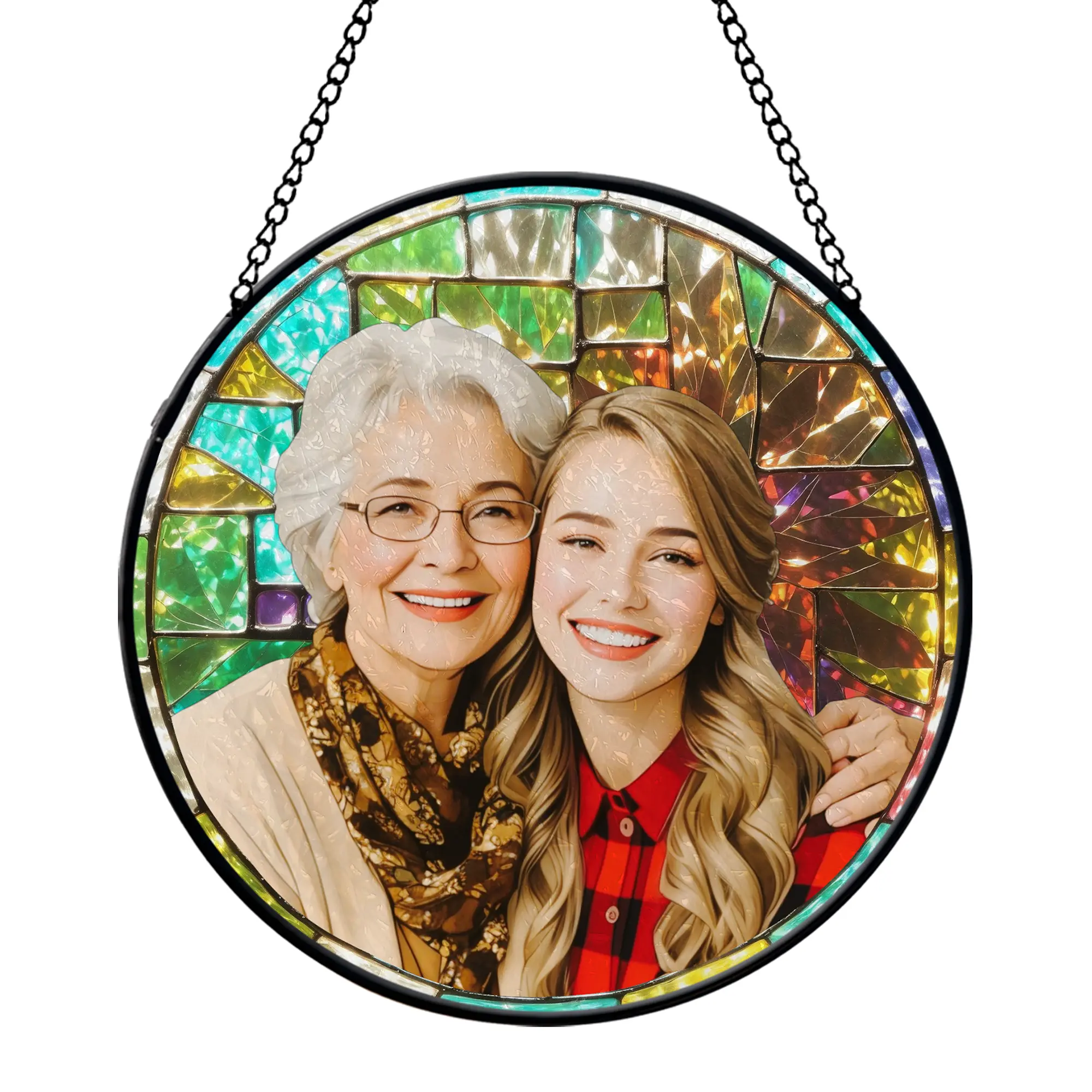 Custom Family Photo Stained Glass Suncatcher - Personalized Window Hanging Keepsake - Handcrafted Gift Decor Hangable Ornaments