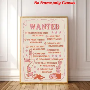 1 Pc, wall art, vintage poster, affirmation quote print, western cowgirl art canvas painting, living room aesthetic, bedroom decor, apartment decor, housewarming gift, unframed
