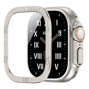 Aluminum Alloy Tempered Glass Protector & Case for Apple iWatch Ultra 49mm - 2-in-1 Shockproof Cover with Scratch-Resistant Screen Guard Digital Device, Accessories, Port, Protection
