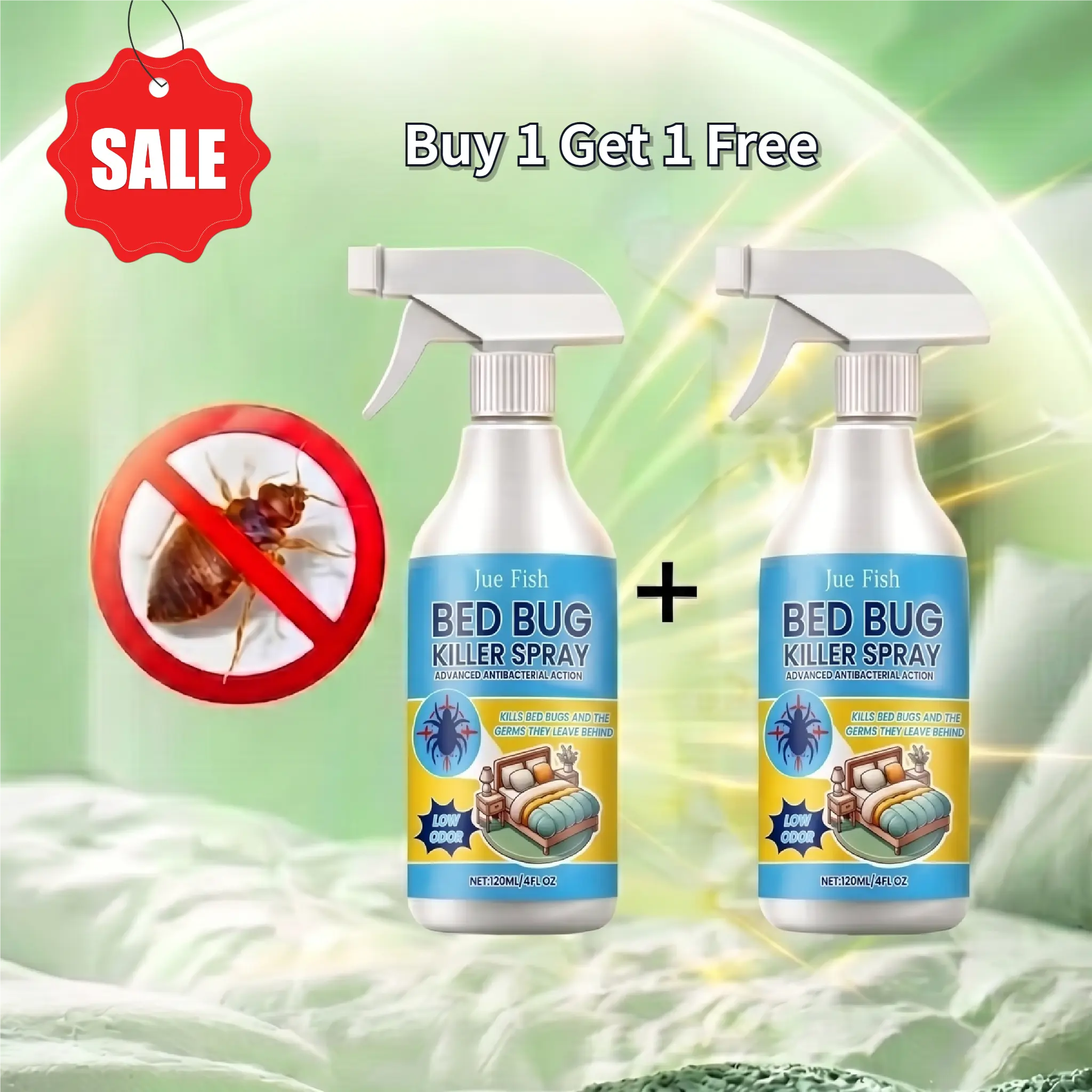 Jue Fish Tea Tree Oil Anti-Mite Bed Bug Killer Spray, Multi-Purpose Indoor Home Care Bug Repellent for Bed Frames, Insect Prevention & Mosquito-Control Solution with Long-Lasting Effect