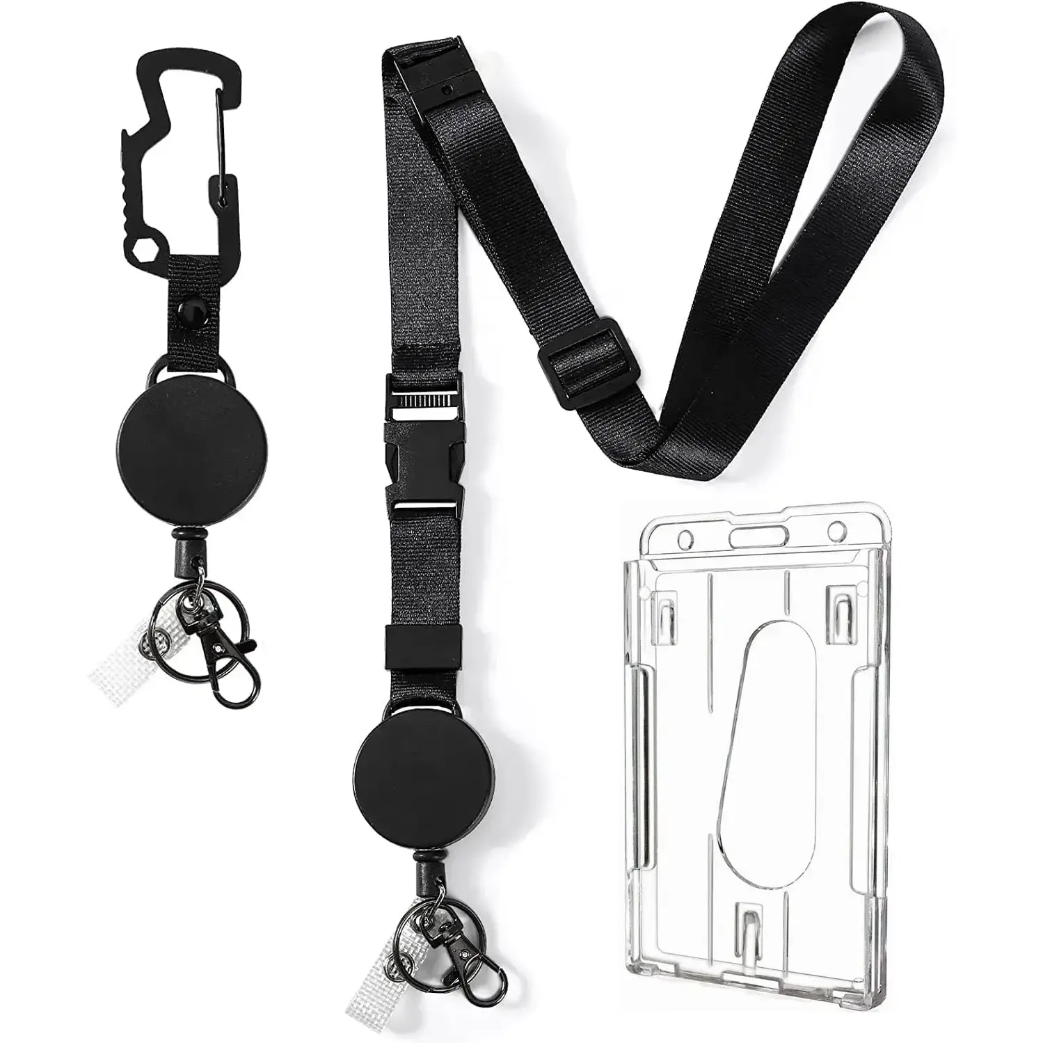 Heavy Duty Retractable Breakaway Lanyard for ID Cards, Keys - Retractable Keychain with Upgraded Carabiner, Clip, Key Ring, Vertical 2-Card Thumb Slot Holder, 8oz Retraction, PVC-Coated Steel Wire