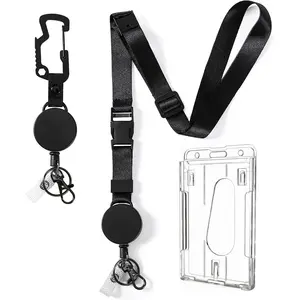 Heavy Duty Retractable Lanyard - Breakaway Lanyards for ID Badges Keys, Retractable Keychain with Upgraded Carabiner, Key Ring, and 2-Card Thumb-Slot Badge Holder, 8 oz Retraction