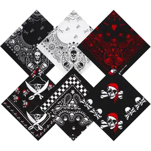 6 Pack 100% Cotton Pirate Bandanas for Men Skull Bandana Headband for Biking Sports and Outdoor Activities