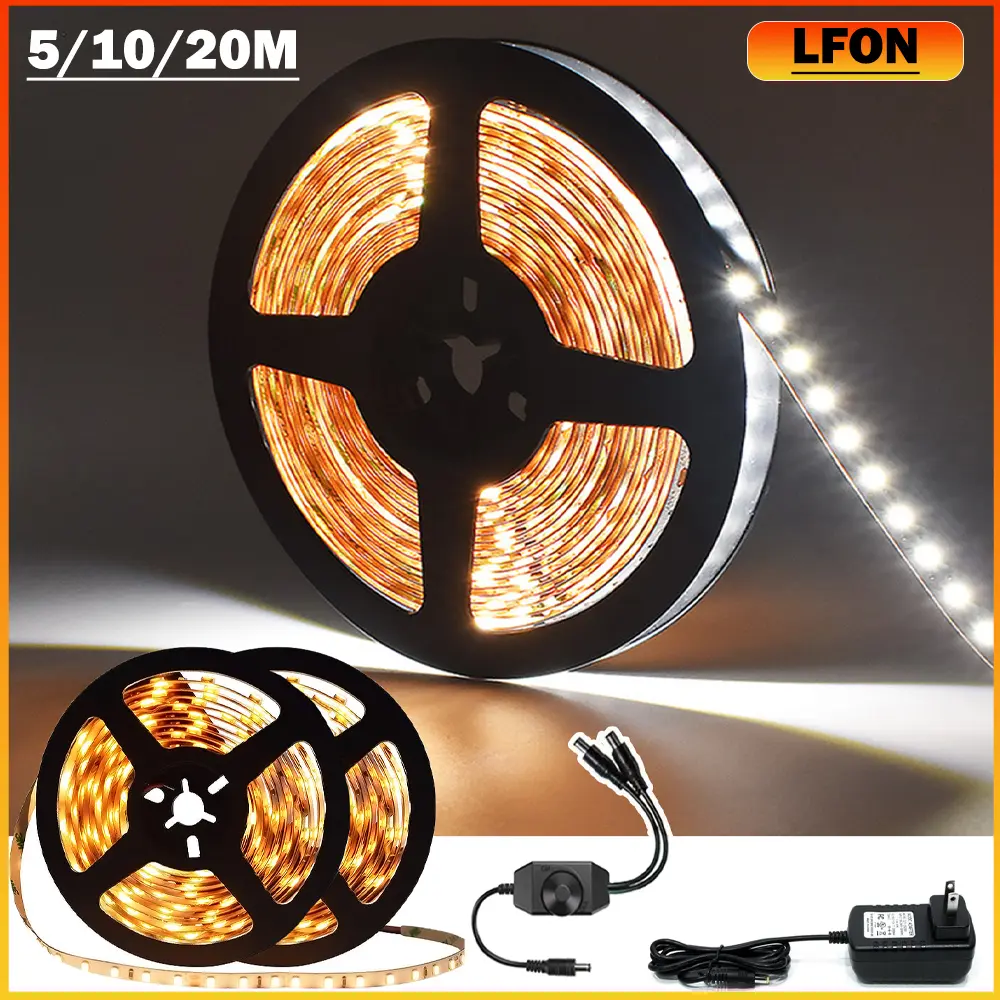 5/10/20M Professional Dimmable LED Strip Lights, 2-Color Selectable (3000K/6000K), 24V 2400 LEDs High Brightness Flexible Light Strip, Easy Install for Under Cabinet, Wardrobe, Stairs, Living Room, TV Backlight