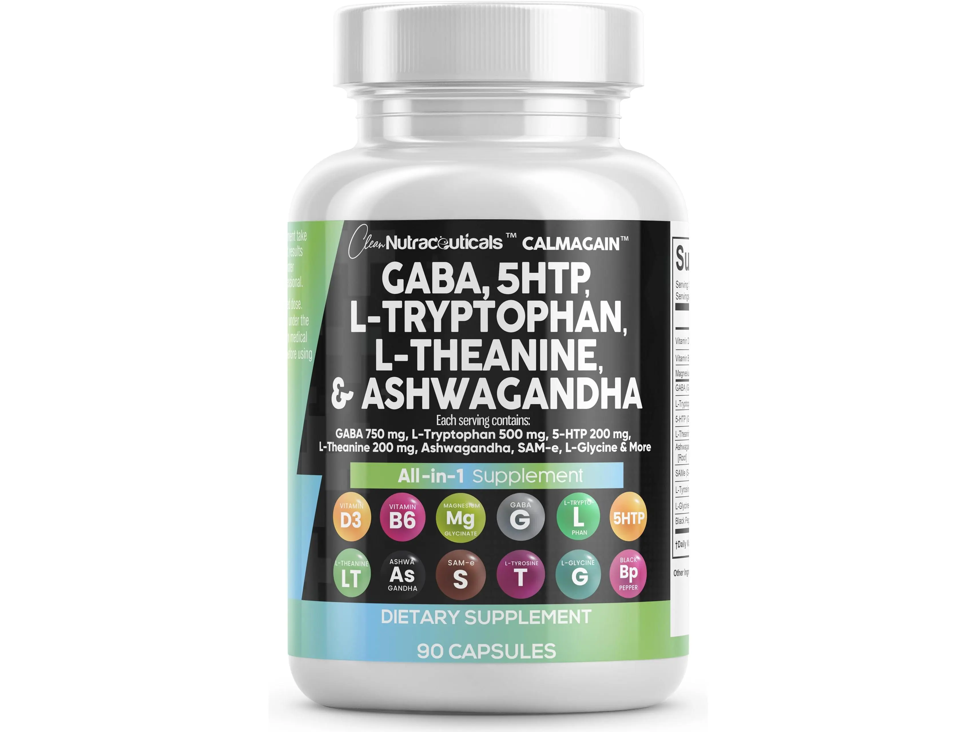 Clean Nutraceuticals GABA, 5 HTP, L-Tryptophan, L-Theanine, Ashwagandha, SAM-e. L-Glycine & More for Women's Mood & Balance Support Capsules - CalmAgain Clean Nutraceuticals GABA, 5 HTP, L-Tryptophan, L-Theanine, Ashwagandha, SAM-e. L-Glycine & More for Women's Mood & Balance Support Capsules - CalmAgain