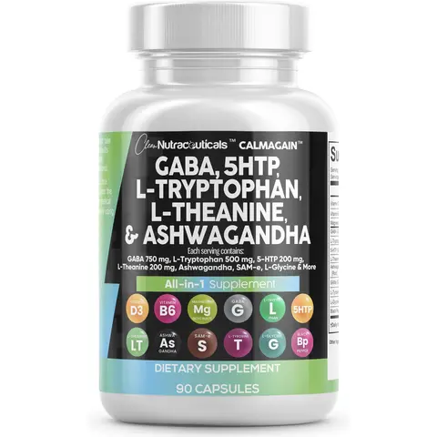 Clean Nutraceuticals GABA, 5 HTP, L-Tryptophan, L-Theanine, Ashwagandha, SAM-e. L-Glycine & More for Women's Mood & Balance Support Capsules - CalmAgain