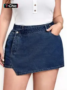 Women's Plus Size Fashion Denim Shorts, Button Design, Vintage Style, Casual Fashion, Daily Wear, Womenswear, Summer Women's Plus Size Jeans, Bottom, Basic