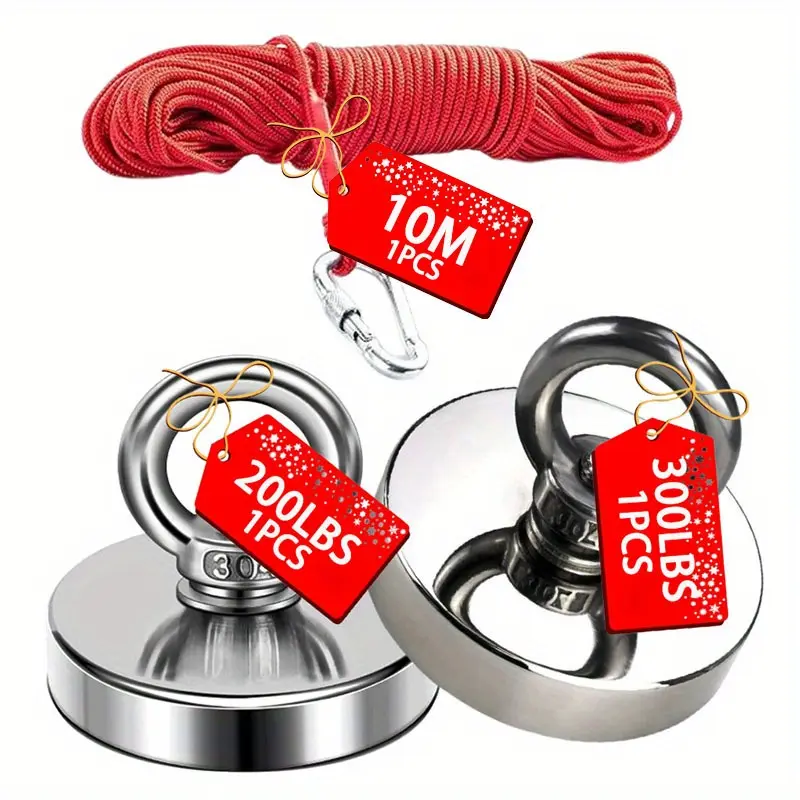 Fishing Magnet Kit with Sink Hole Loop, Strong Magnetic, Fishing Magnets Heavy Duty, 520lb Pull Force, River Fishing and Magnetic Recovery, 2-Pack with Rope, Holiday Gift
