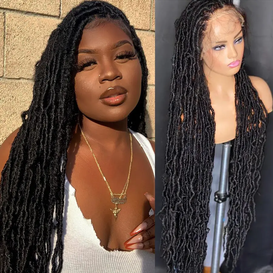 DOSAY Dreadlock Wigs Synthetic Lace Front Wig Braided Wigs Knotless Box Butterfly Locs Wigs For Black Women Long Locks Twists Wig 40 inches