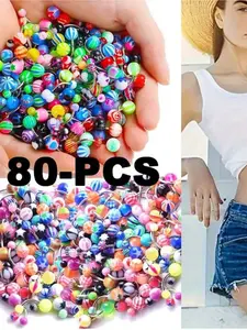 80 Pieces Belly Button Rings Bulk Pack, Colorful Vibrant Body Piercing Jewelry, Navel Barbell Body Stainless Steel, Piercing Jewelry Chic Body Jewelry for Women Girls