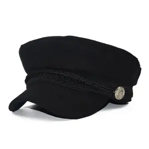 Fashion Women Men  Spring Autumn Sailor Black Ladies Beret Top Captain Cap Travel  Octagonal Hat