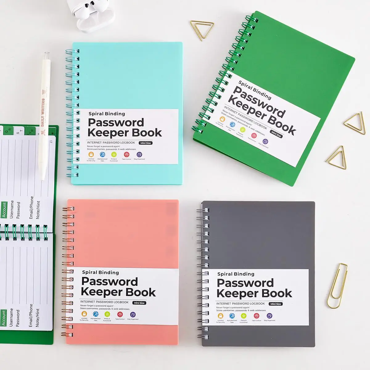 A6 Spiral Binding Password Keeper Book, 1 Count Internet Address & Password Organizer, Portable Notebook for Home Office School Dormitory