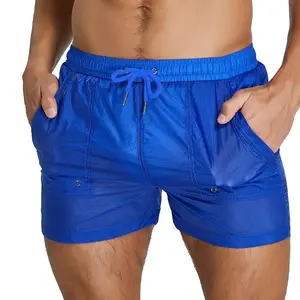 2026 Men's Comfortable Breathable Low Waist Semi Transparent Shorts Sexy Ultra-thin Quick Drying Casual Home Pants Sports Three-part Swim Beach Shorts compression liner triangular mesh