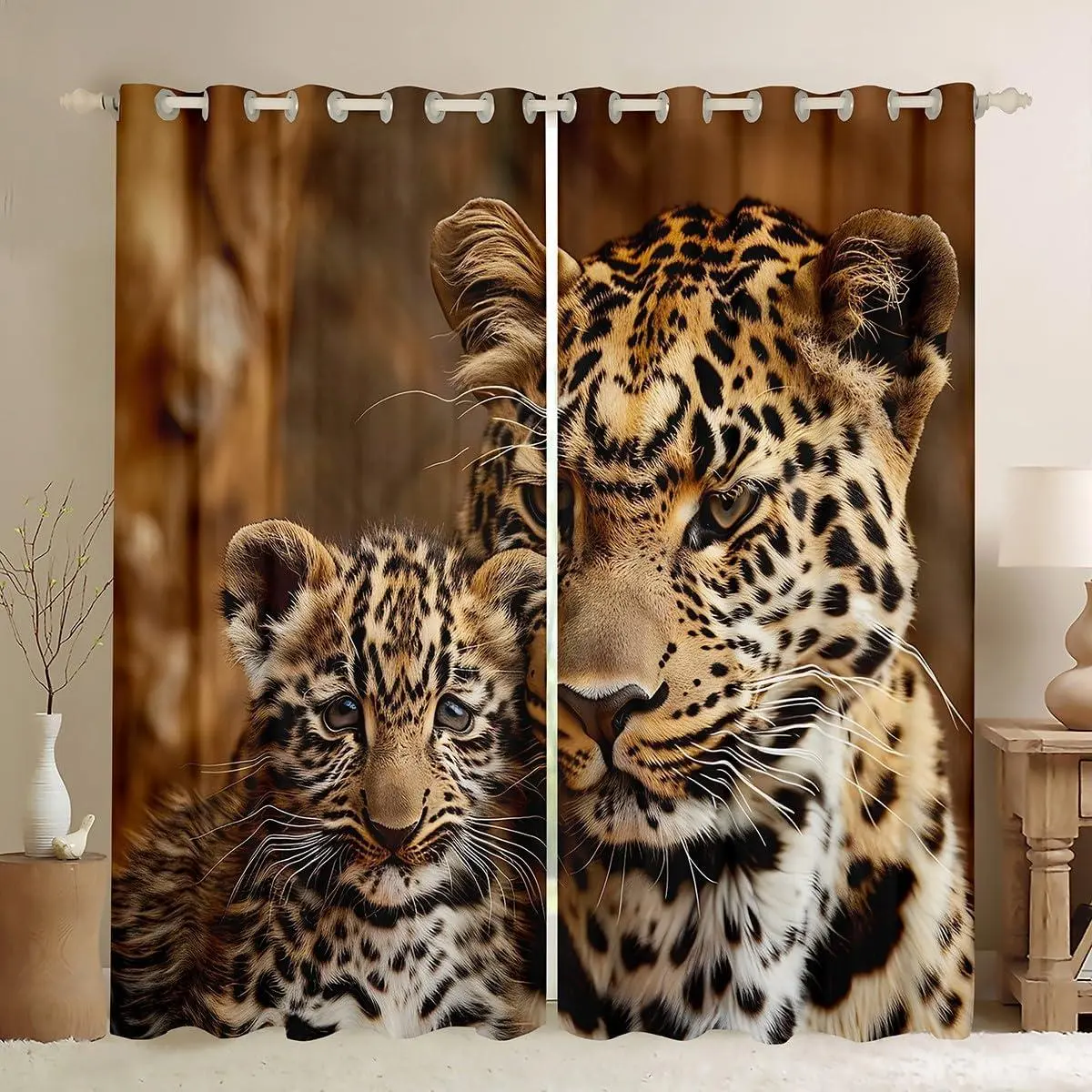 Leopard Curtains Bedroom Cheetah Print Comter Blackout Curtains Wild Animal Darkening Dreapes Safari Leopard Pattern Yellow Window Treatments