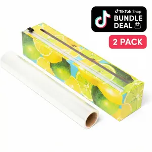 Everything Help Enterprises Lemon Print Wrap Dispenser 2 Pack with Slide Cutter for Cling Wrap & Aluminum Foil Eco-Friendly Cardboard Construction Kitchen Organizer