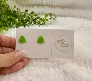 Green Christmas Tree Stud Earrings | Polymer Clay Earrings