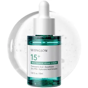SEONGLOW 15% Vegan Niacinamide + 3% Tranexamic Acid Serum Korean Skin Care Pore Minimizer for Face with Glutathione Zinc PCA & Hyaluronic Acid Complex 1 fl oz
