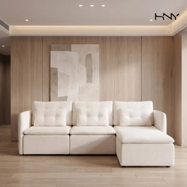 HNY Modern Modular Chenille Button-Tufted Loveseat with Pillow - Deep-Seat Small Couch for Bedroom, Apartment Indoor Furniture