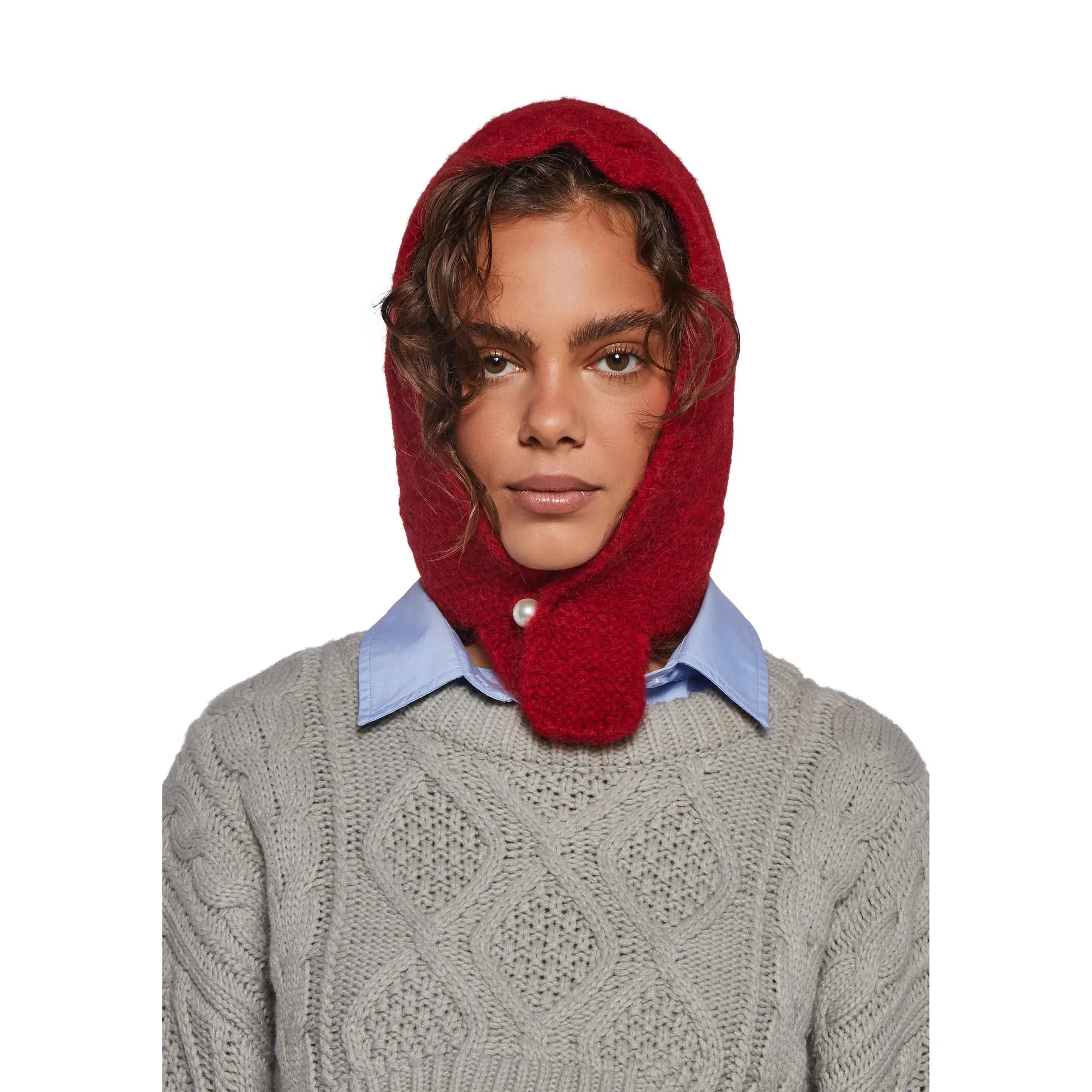 Fall Vibing Knit Hood - Red