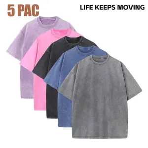 LIFE KEEPS MOVING Spring Heavyweight Acid-Wash Vintage Loose Crewneck T-Shirt, Unisex Street Style, Comfortable Versatile Basic Tee (Pack of 3 or 1)