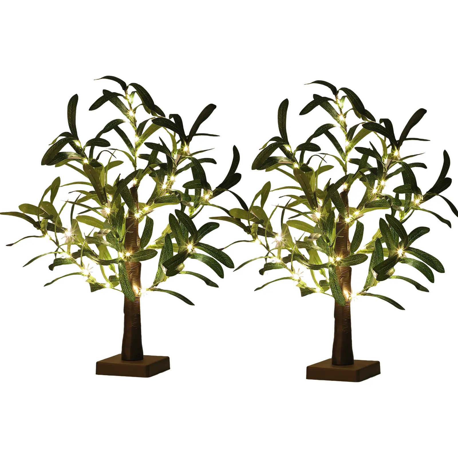 Tabletop Pre-lit Silk Artificial Olive Tree, Decorative Centerpiece with 50 LED Fairy Lights, USB/Battery Operated with Timer, Lifelike Fake Greenery for Home Mantel Shelf, Wedding Decor