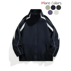 Unisex Men's Striped Print Zip Up Jacket, Loose Casual Waterproof Drop Shoulder Long Sleeve Jacket for Outdoor Activities, Fashion Men's Clothes for All Seasons