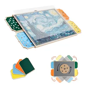 1500 Piece Rotating Puzzle Board with 4 Colorful Felt Drawers and Cover, 34x25 in Portable Wooden Table, Adjustable 2-Tilting-Angle Jigsaw Puzzle Accessories for Adults, Birthday Gift for Mom