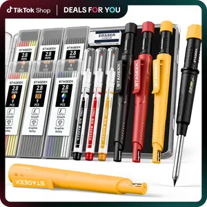 STAGEEK 3 Pack Carpenter Pencils with Sharpener, Mechanical Carpenter Pencils with 57 Refills, construction pencil heavy duty Woodworking Tools, Deep Hole Long Nib Marker Pens for Architect Marking