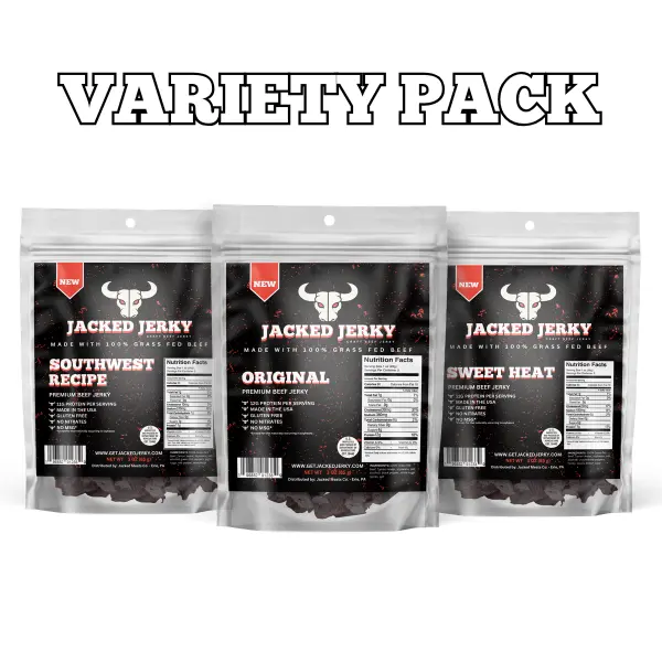 Jacked Jerky - Variety Pack - Beef Jerky Made with 100% Grass-Fed Beef
