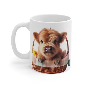 Baby Highland Cow, Happy Easter, Highland Cow, Easter Cup, Cute Cow, White Coffee Mug 11oz