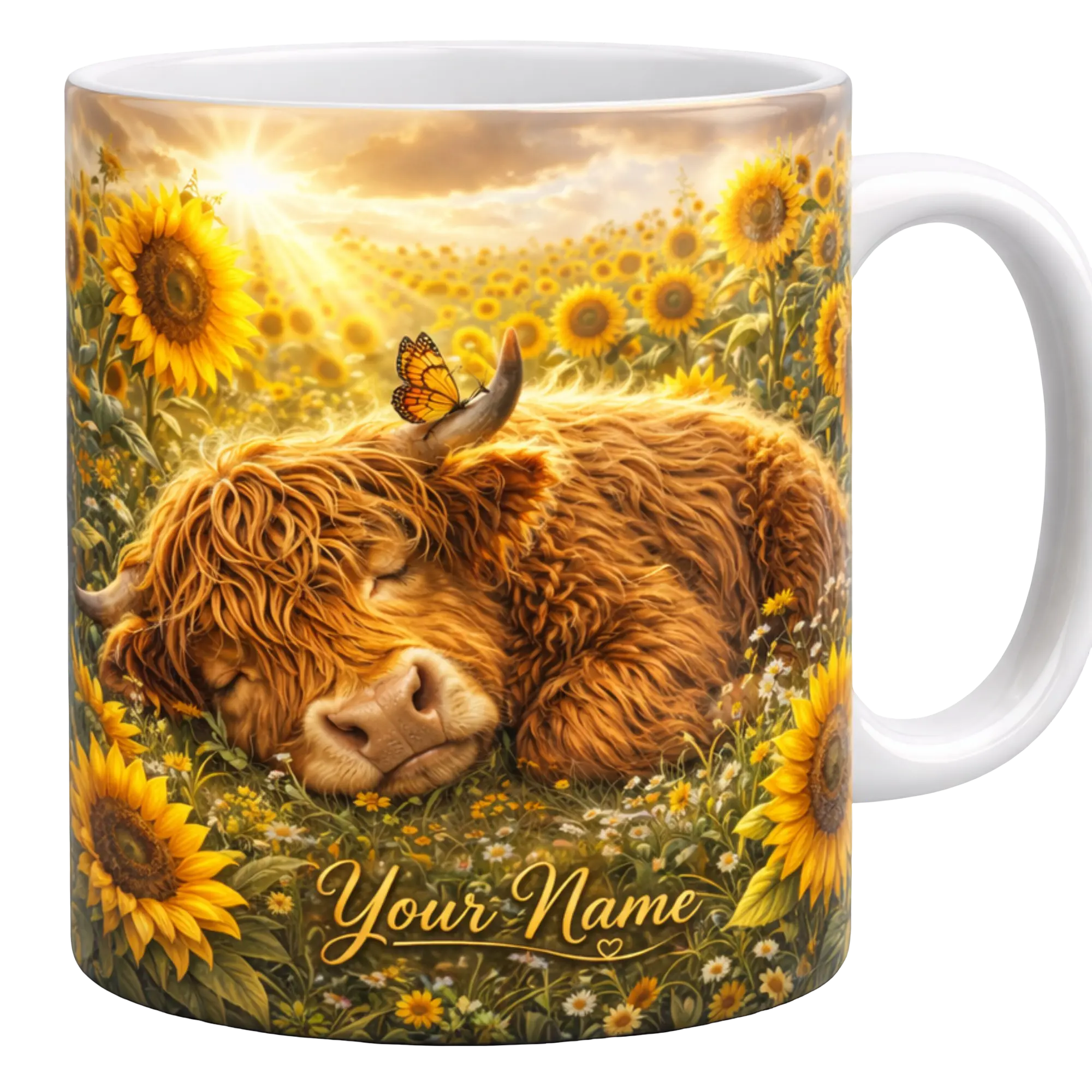 Personalized Highland Cow Ceramic Mug - Cute Cow Lover Gift Farm Animal Mug Funny Highland Cow Gift Rustic Farmhouse Mug