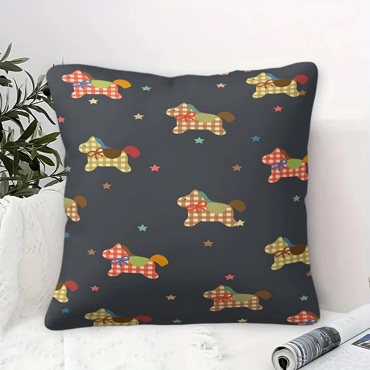 Cartoon Pony Print Throw Pillow Suitable for Sofas, Beds, Living Rooms, and Farmhouse Decor Adored by Boys and Girls Cushion, Perfect Gift, Includes Pillow Insert