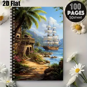 1 Spiral Coil Notebook 5.7x8.26 inch, Durable Binding, Perfect for Beach Vacation Journal, Travel Log, Summer Adventure Notes, Ideal Gift for Travelers and Outdoor Enthusiasts on Christmas, Birthday and Holiday [2D] Flat