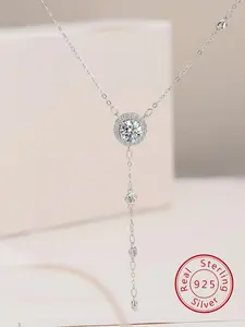 S925 Sterling Silver Synthetic Moissanite Decor Pendant Necklace for Women, Fashion Jewelry for Party, Daily Decor, Trendy All-match & Exquisite Jewelry for Birthday Gift