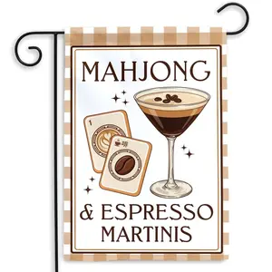 Mahjong and Espresso Martinis Garden Flag, Fun Game Night Outdoor Yard Decor for Porch Patio Lawn, Decoration, Polyester