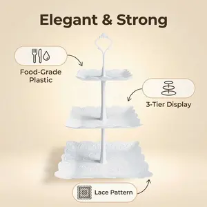 Square Cake Stand Dessert Tray, Wedding Bridal Shower Party Supplies, Birthday DIY Display Rack, Baptism Party Decor, Kitchen Snack Storage