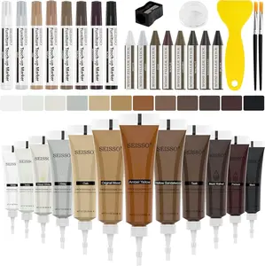 SEISSO Wood Furniture Repair Kit - 12 Wood Fillers, Hardwood Floor Scratch & Stain Markers, Wood Filler Sticks Restore Various Scratches, Discoloration, Stain, Hole for Wood Floor, Door, Cabinet