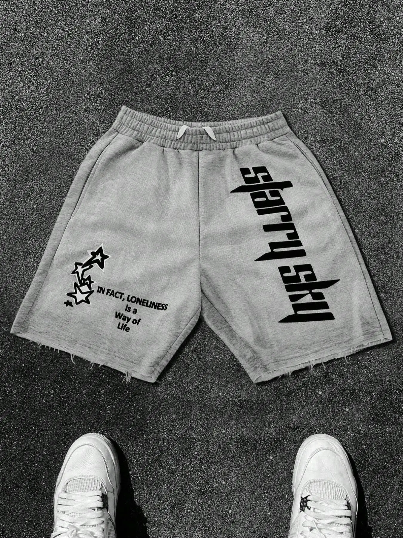 Men's Young Street Style Knit Shorts, Athletic Shorts Casual, Elastic Sporty Shorts, Wind Simple Fun Letter and Star Print, Elastic Waist Drawstring Pockets, Casual Urban Fashion, Streetwear, Sportswear, Activewear, Menswear